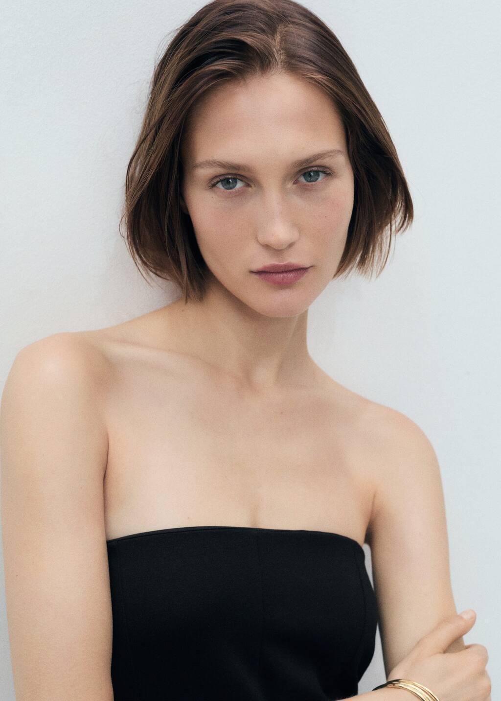 Black Short Strapless Dress With Pleats, , large image number 1