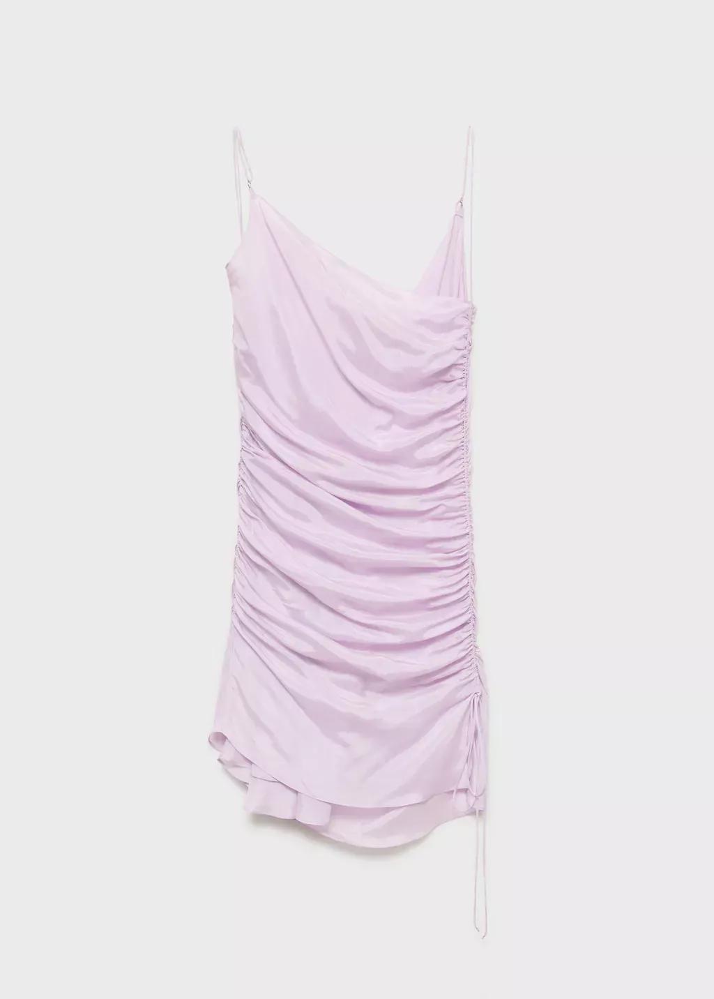 LT-PASTEL PURPLE Gathered dress with satin finish, , large image number 3