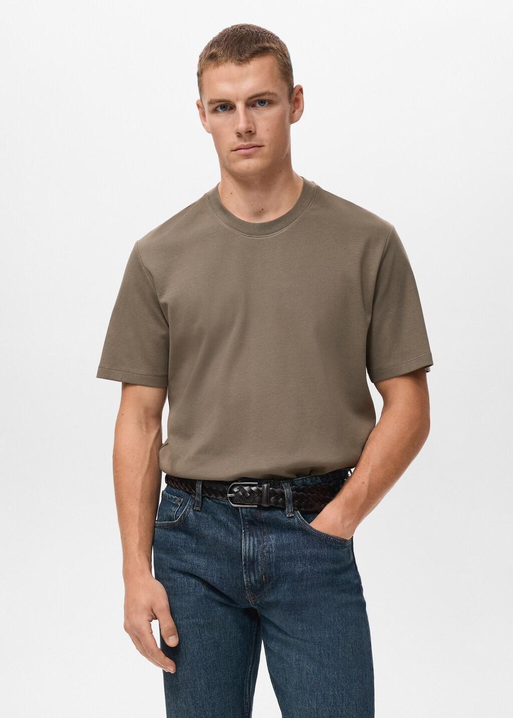 MEDIUM BROWN Medium weight regular fit T-shirt, , large image number 3