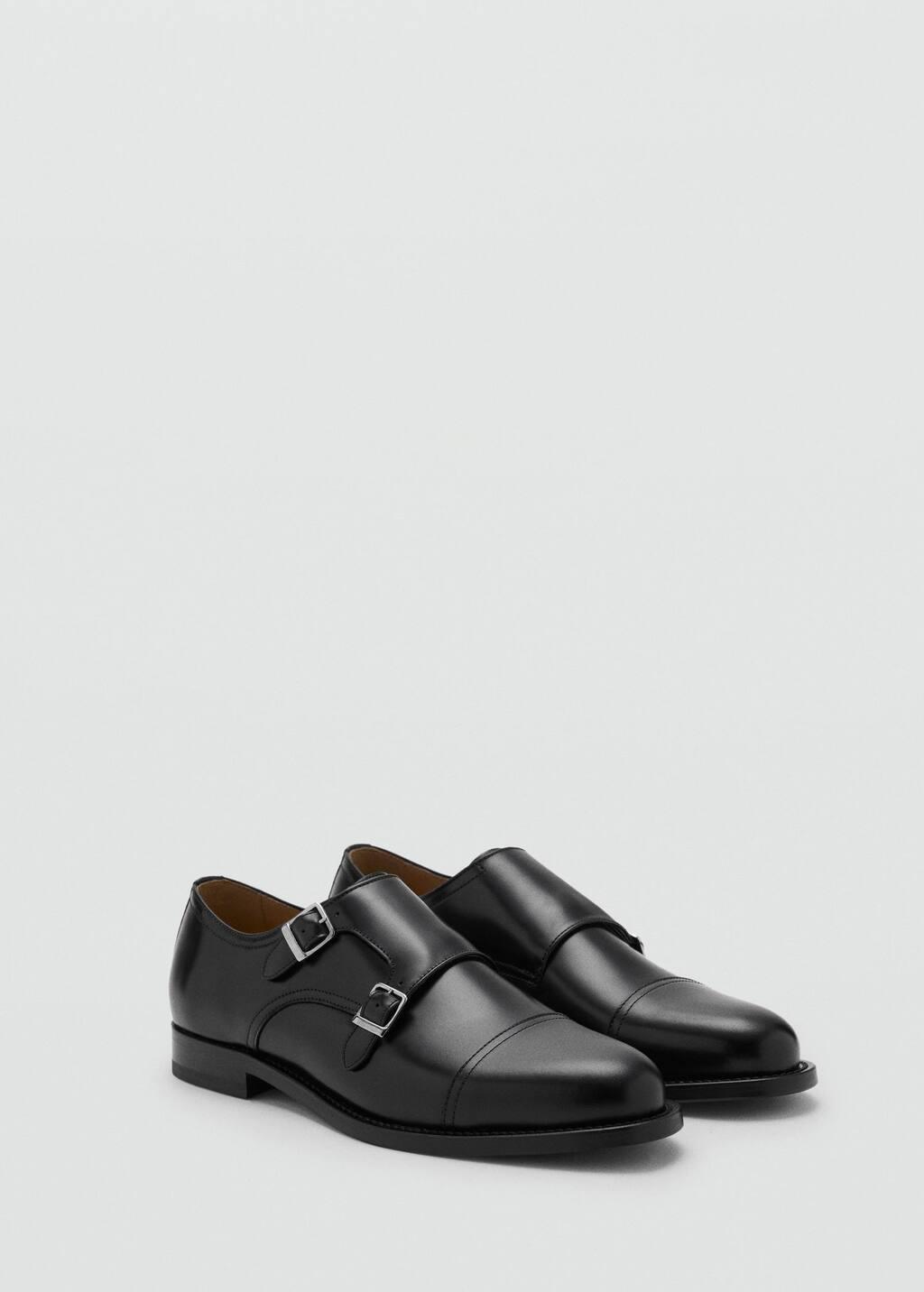 Black Double Buckle Leather Shoe, Black, large image number 0