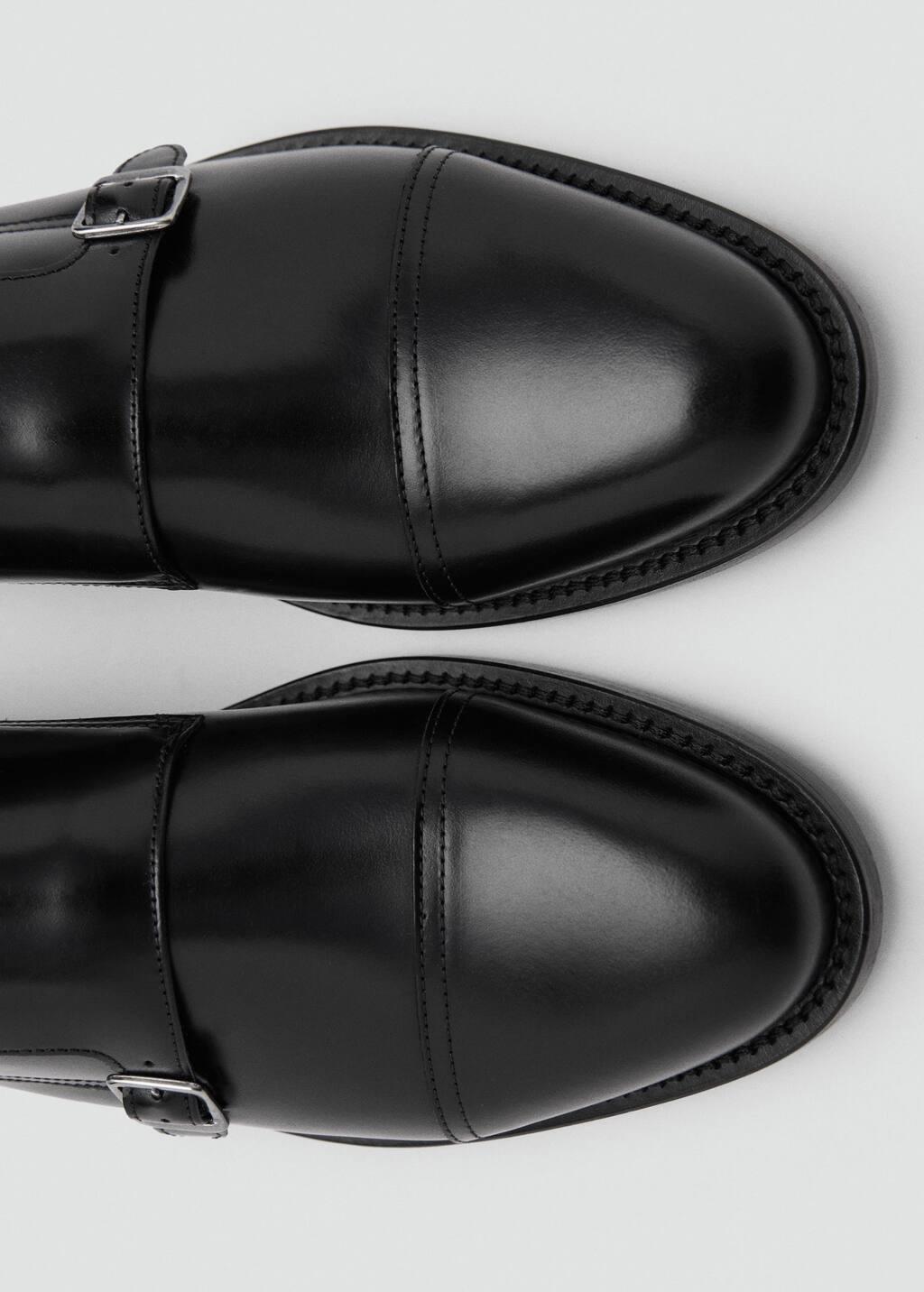 Black Double Buckle Leather Shoe, Black, large image number 2