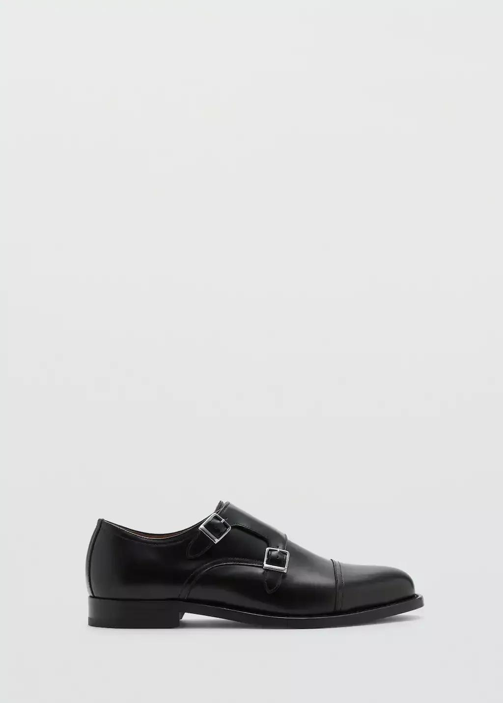 Black Double Buckle Leather Shoe, Black, large image number 3