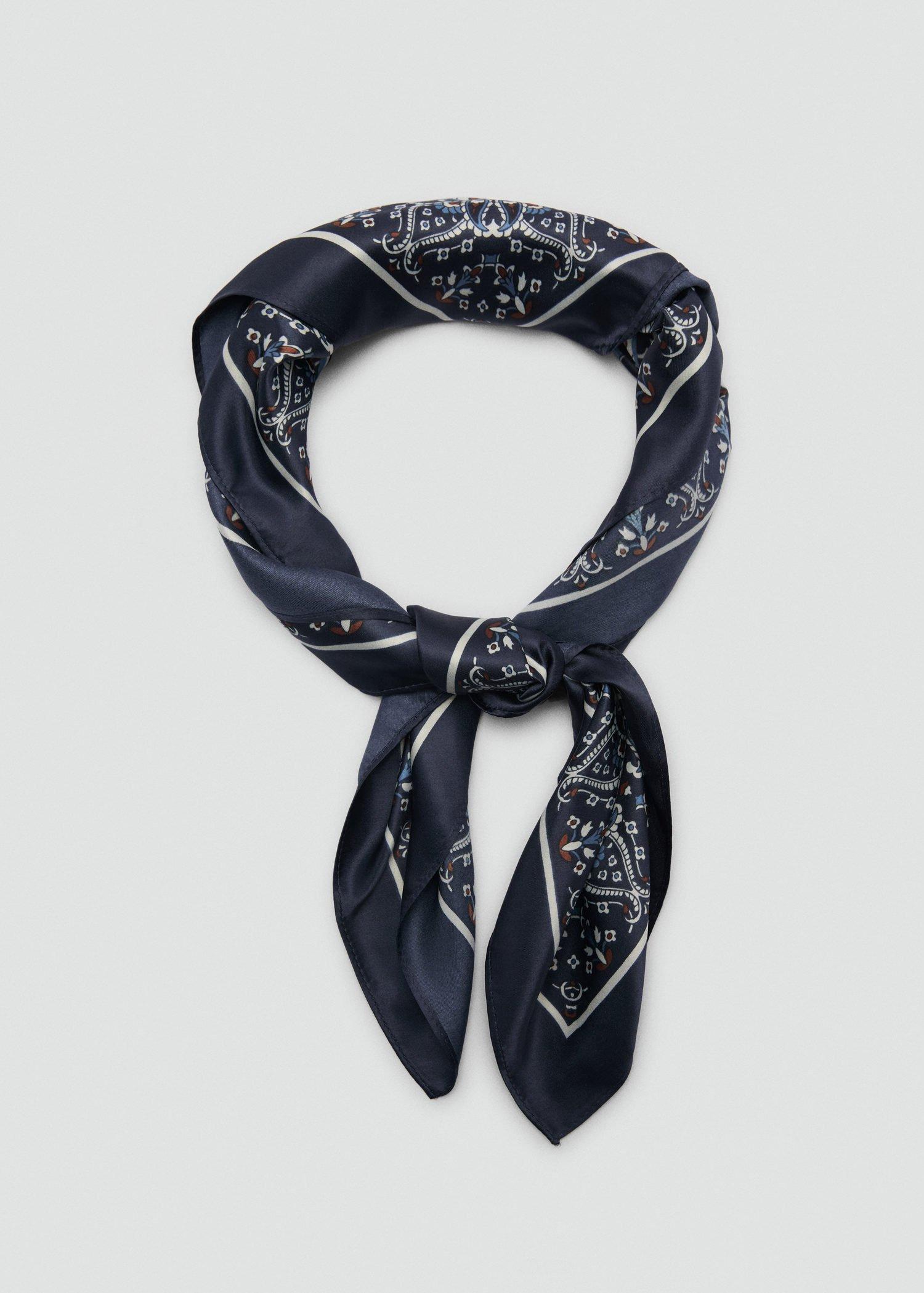 Navy Paisley Print Scarf, , medium