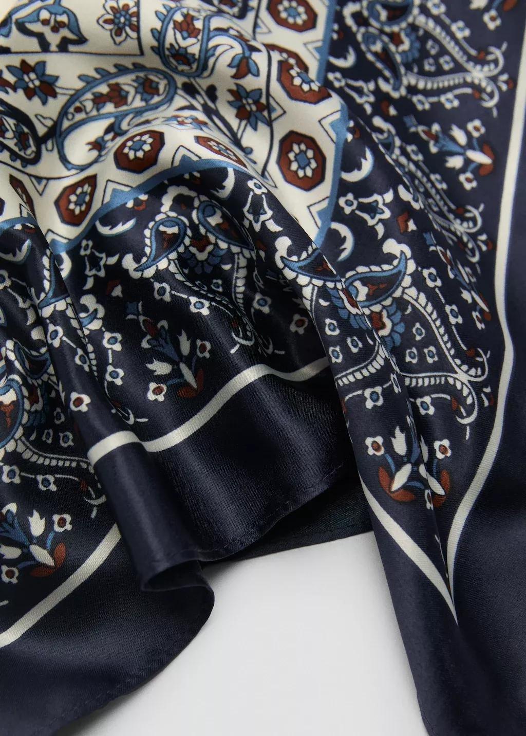 Navy Paisley Print Scarf, Navy, large image number 4