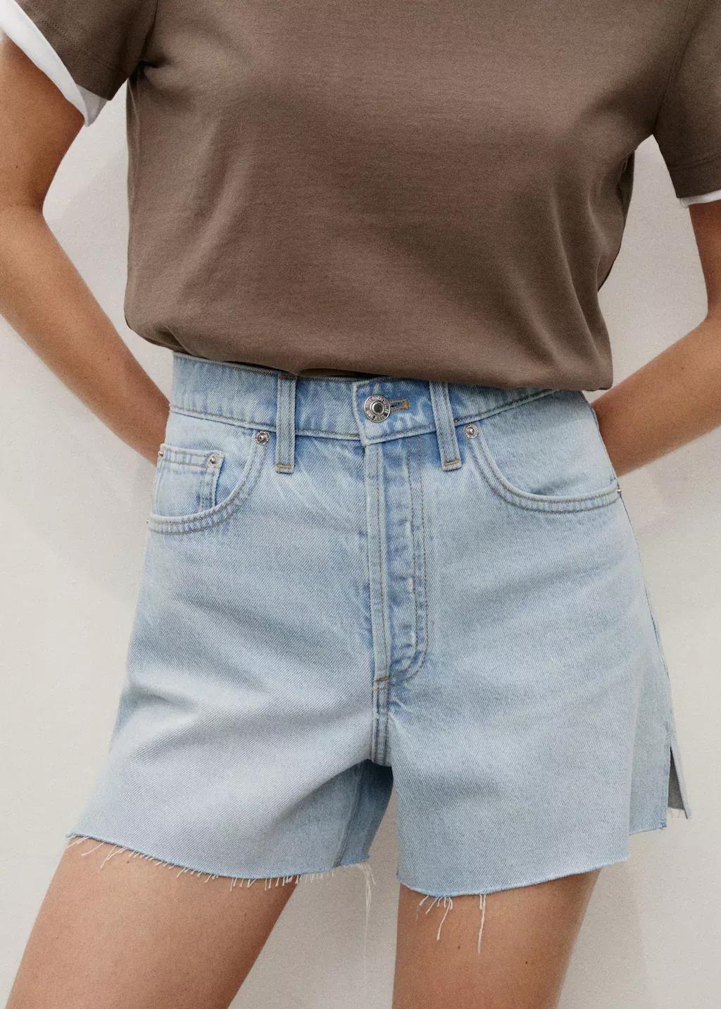 OPEN BLUE Denim shorts with frayed hem, Open Blue, large image number 0