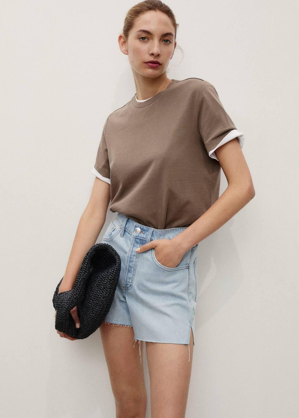 OPEN BLUE Denim shorts with frayed hem, Open Blue, large image number 1
