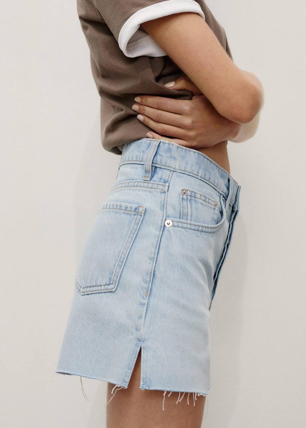 OPEN BLUE Denim shorts with frayed hem, Open Blue, large image number 2