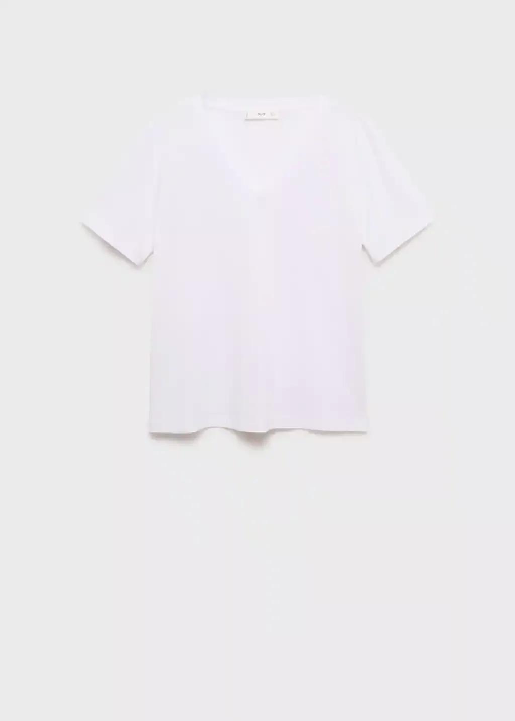 White V-Neck Cotton T-Shirt, 0201_01, large image number 0