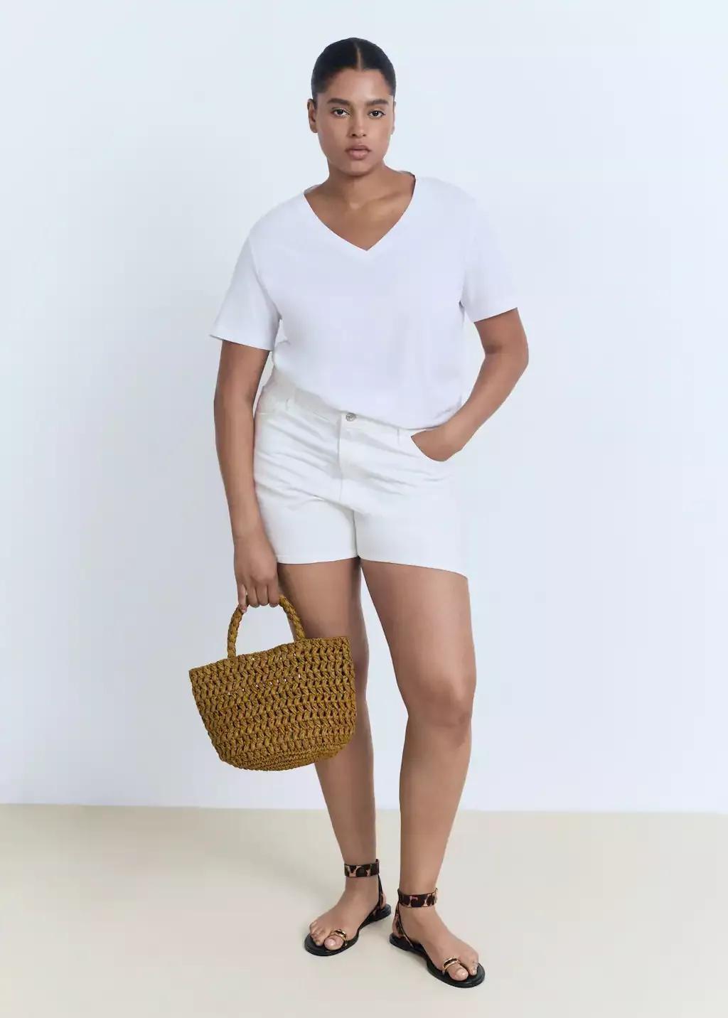 White V-Neck Cotton T-Shirt, 0201_01, large image number 6