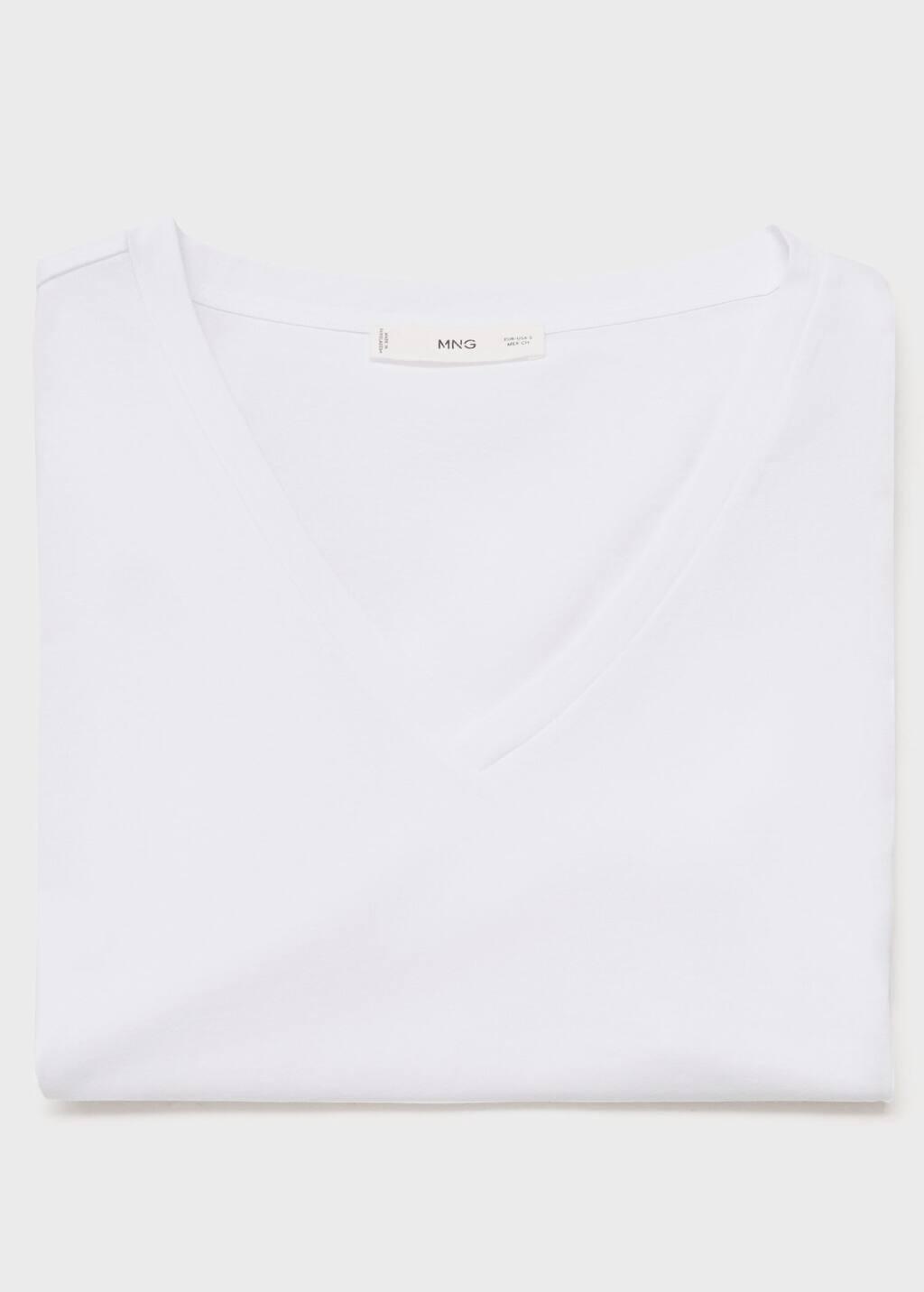 White V-Neck Cotton T-Shirt, 0201_01, large image number 7