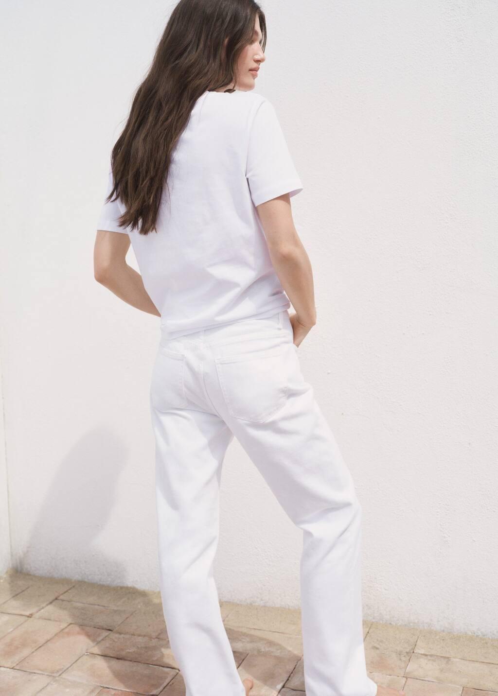 White V-Neck Cotton T-Shirt, White, large image number 8