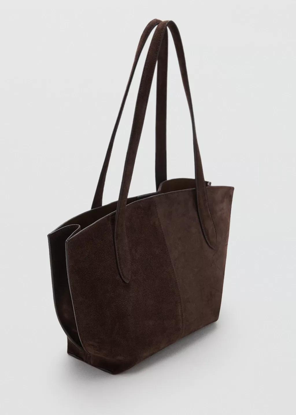 Brown Suede Mini Shopper Bag, Dark Brown, large image number 2