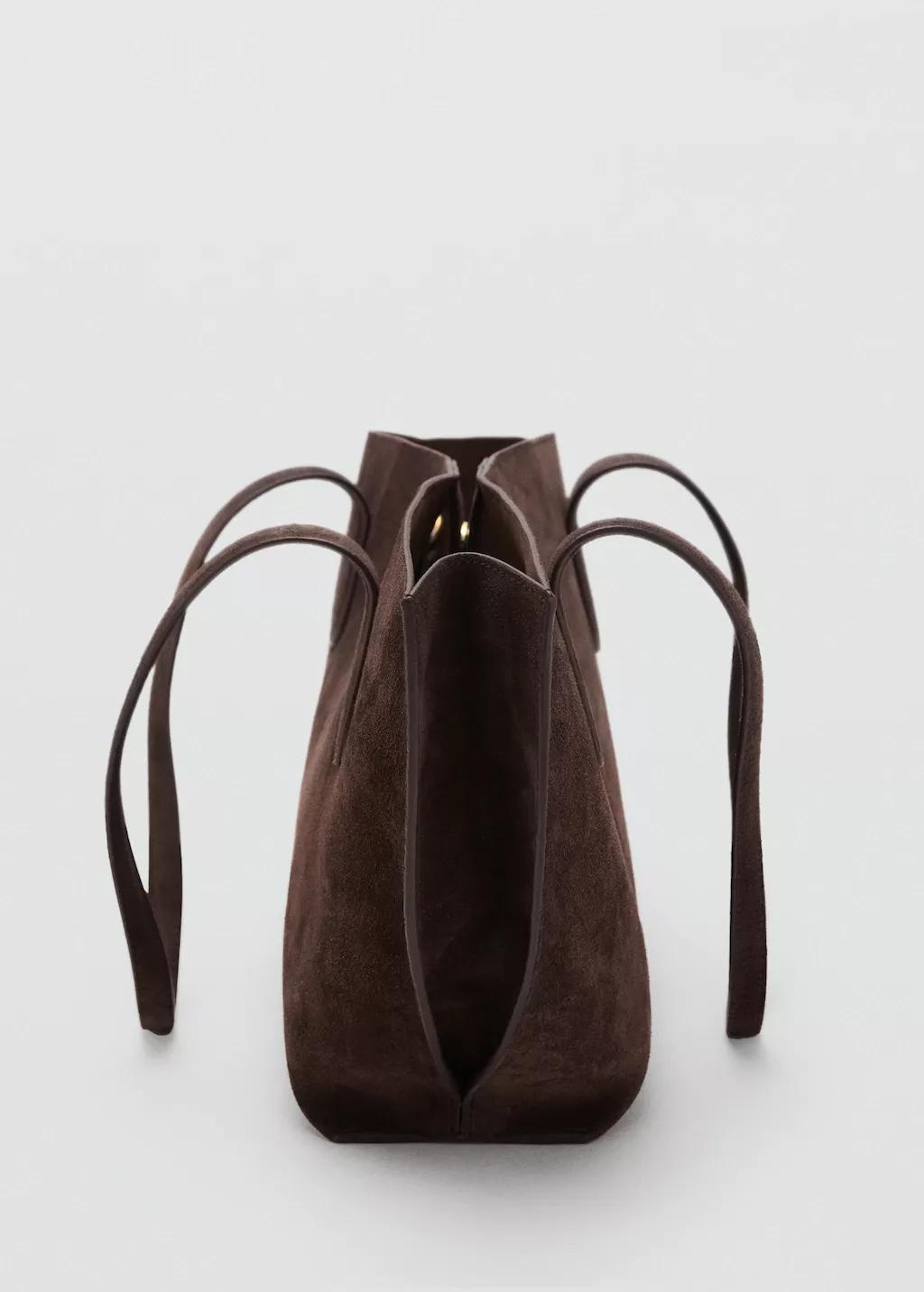 Brown Suede Mini Shopper Bag, Dark Brown, large image number 3