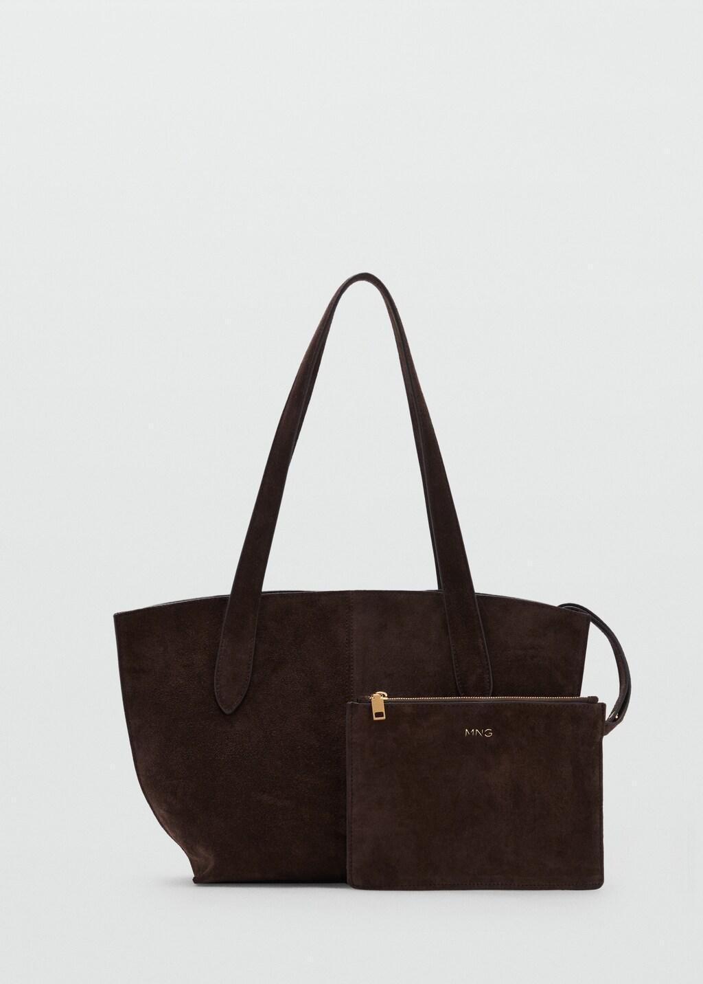 Brown Suede Mini Shopper Bag, Dark Brown, large image number 5