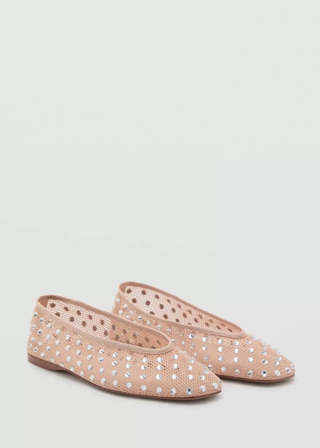 Nude Mesh Rhinestone Ballet Flats, , large image number 0