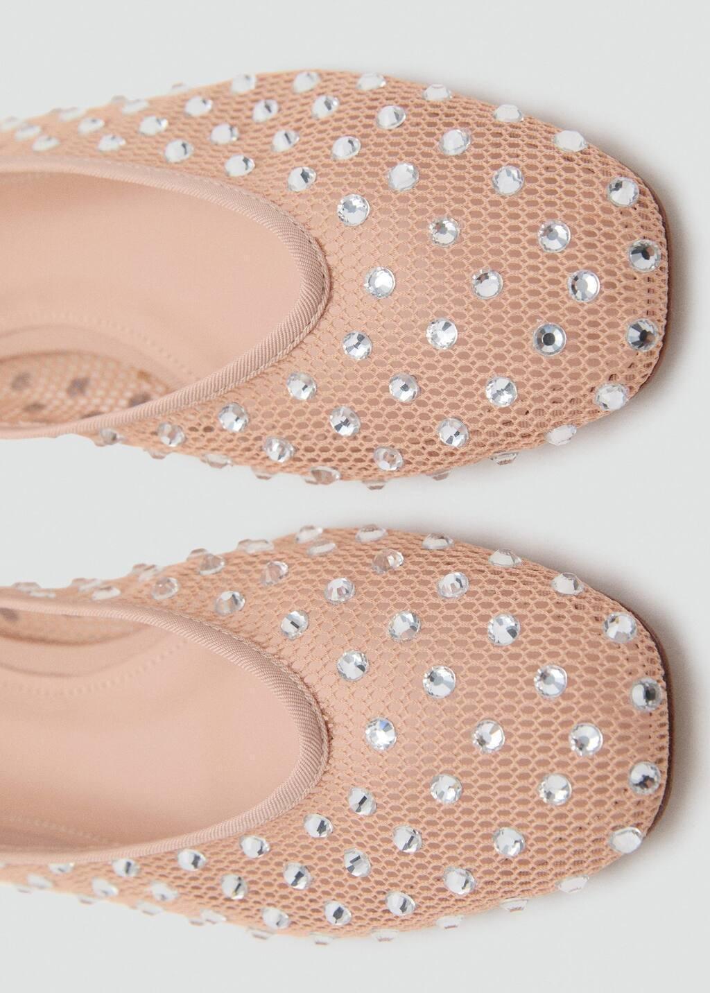 Nude Mesh Rhinestone Ballet Flats, Light-Pastel Pink, medium