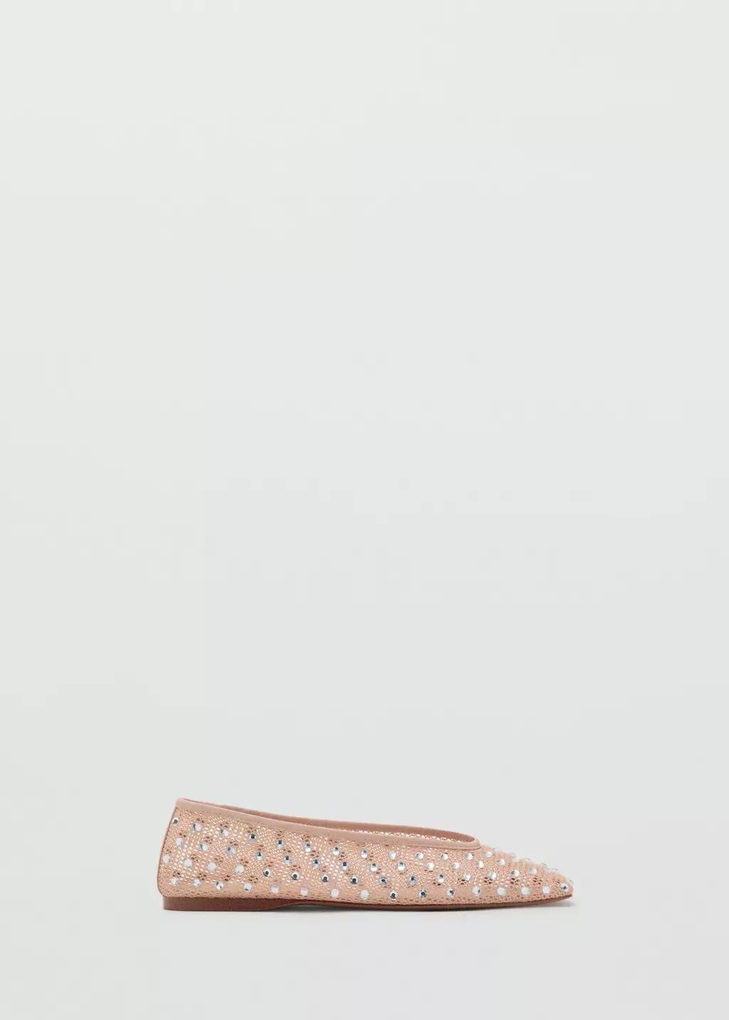 Nude Mesh Rhinestone Ballet Flats, , large image number 3