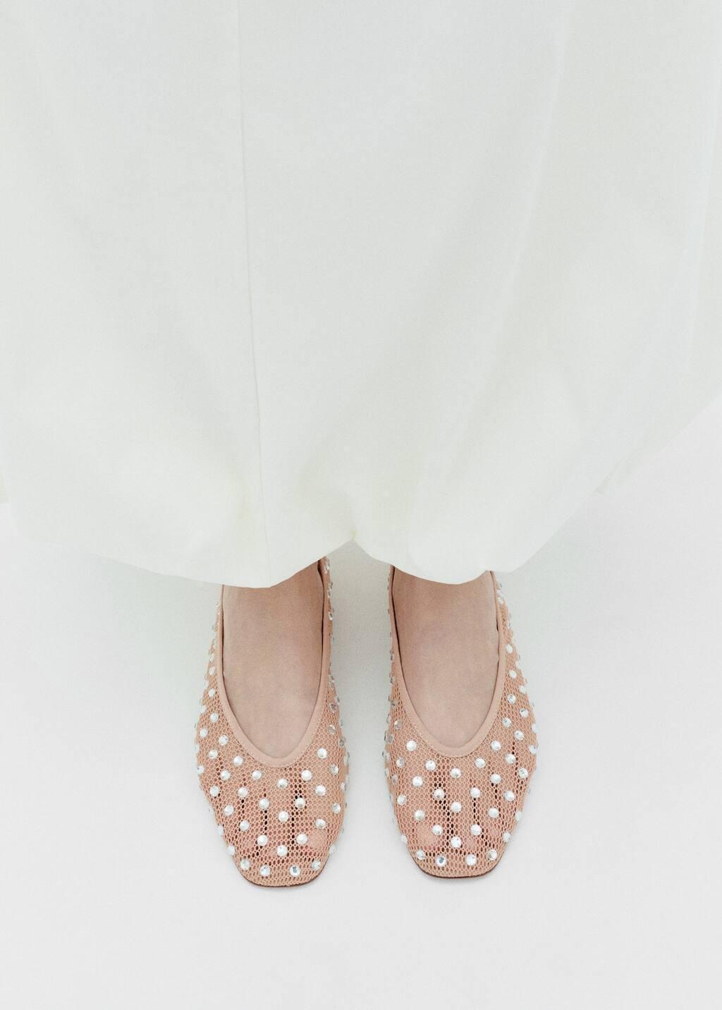 Nude Mesh Rhinestone Ballet Flats, Light-Pastel Pink, large image number 5