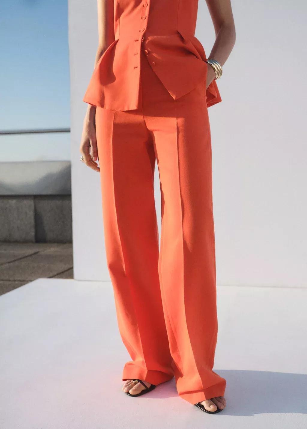 Orange Straight Mid-Rise Suit Trousers, 0201_87, large image number 1