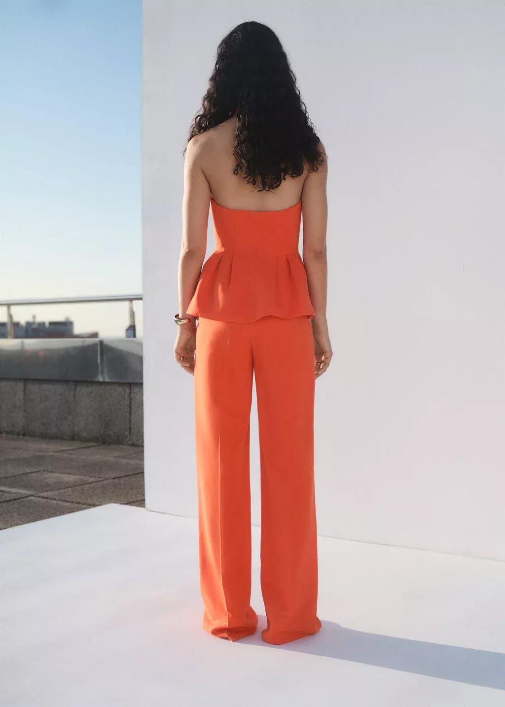 Orange Straight Mid-Rise Suit Trousers, 0201_87, large image number 5