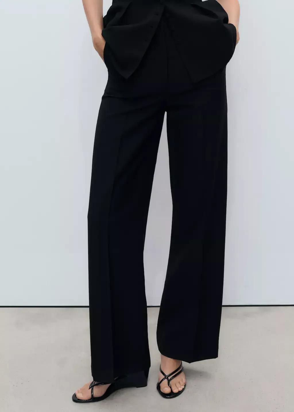Black Straight Mid-Rise Suit Trousers, , large image number 1