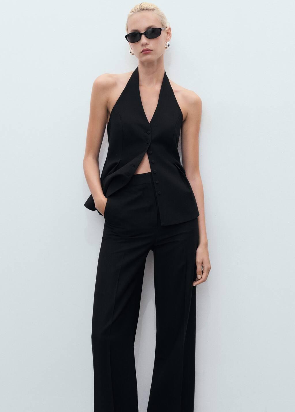 Black Straight Mid-Rise Suit Trousers, , large image number 2