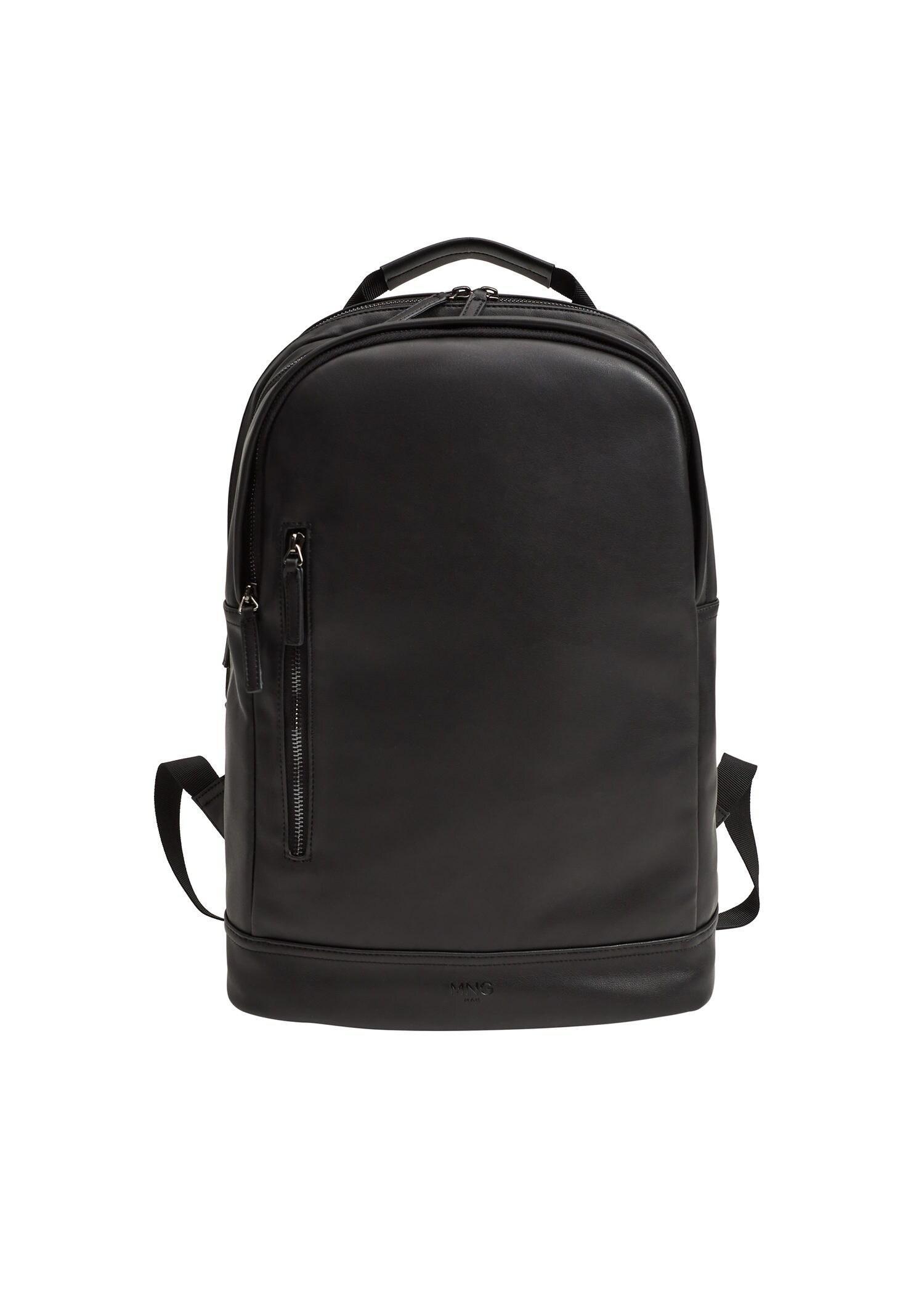 Black Faux Leather Backpack, Men, , large image number 0