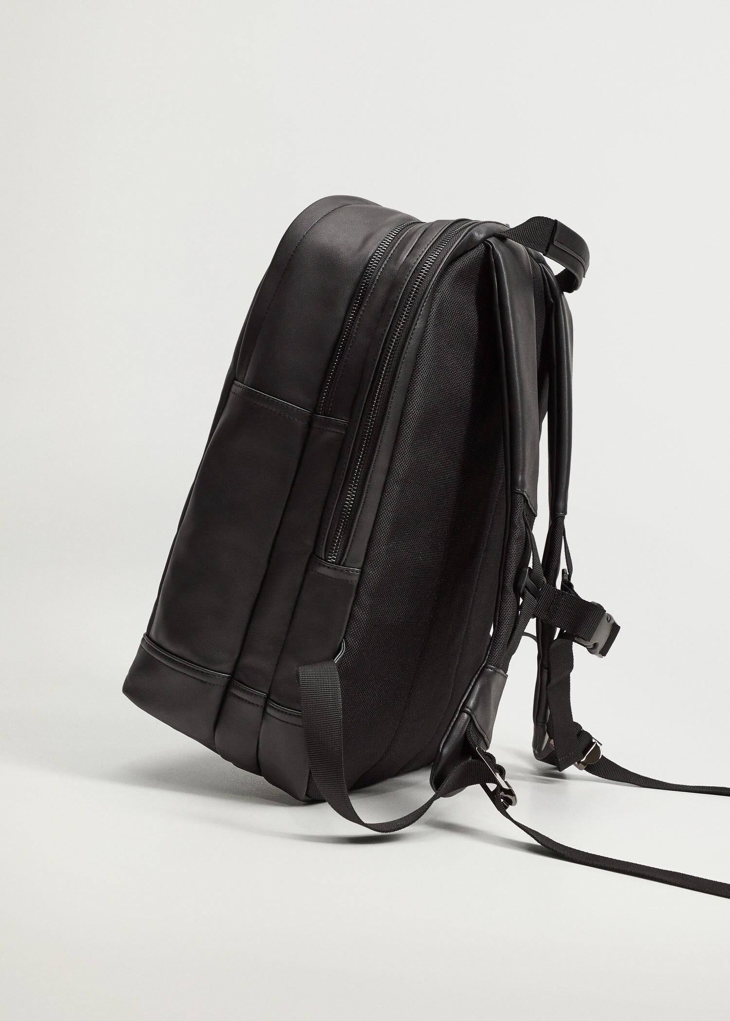 Black Faux Leather Backpack, Men, , large image number 1