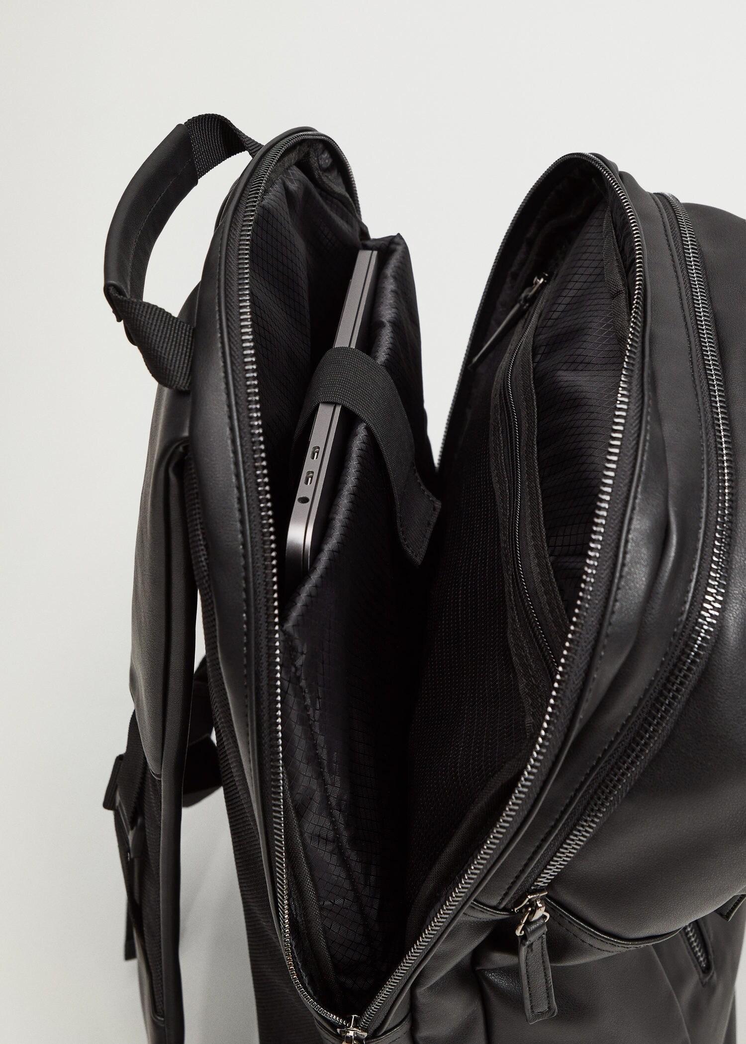 Black Faux Leather Backpack, Men, , large image number 2