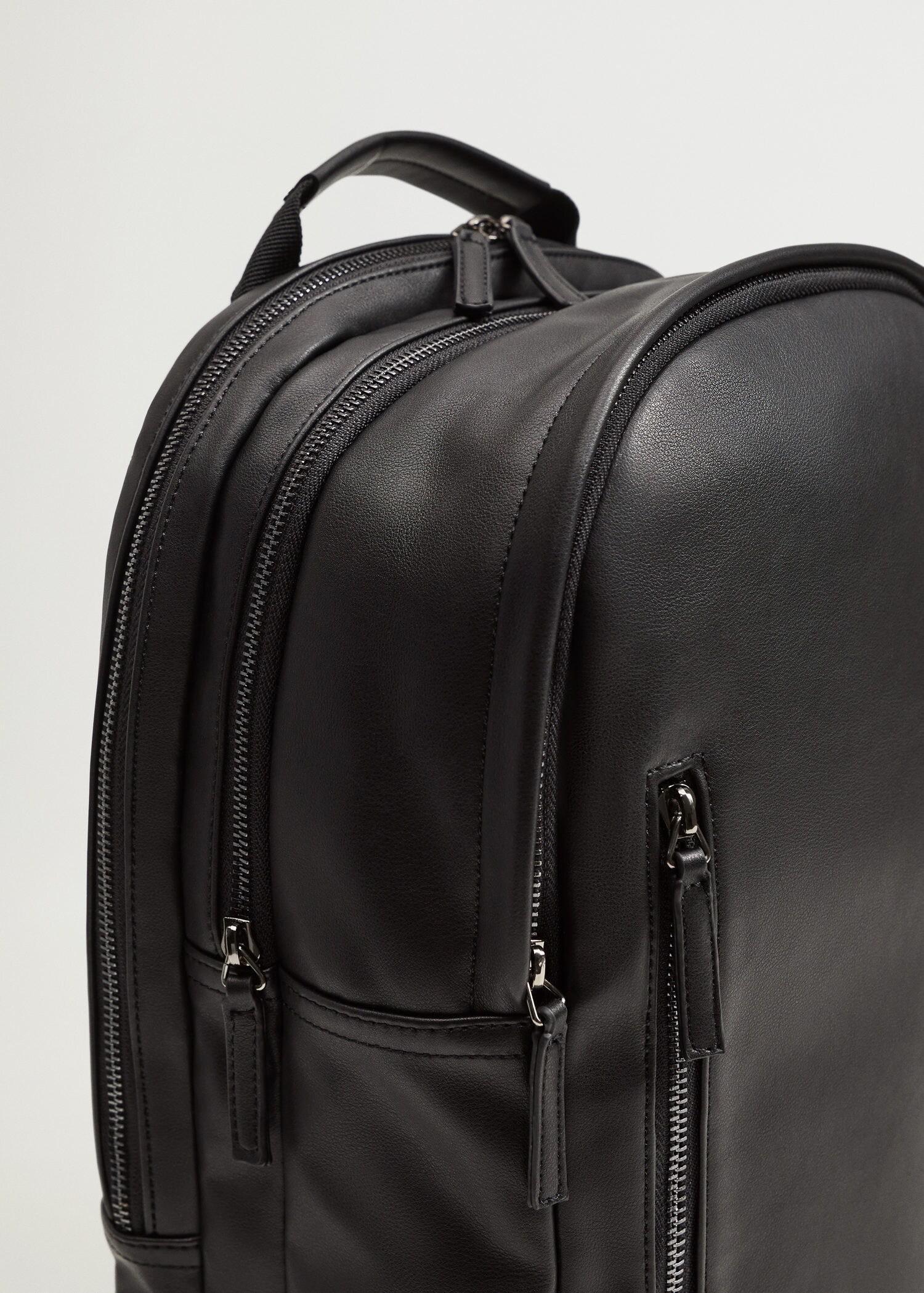 Black Faux Leather Backpack, Men, , large image number 3