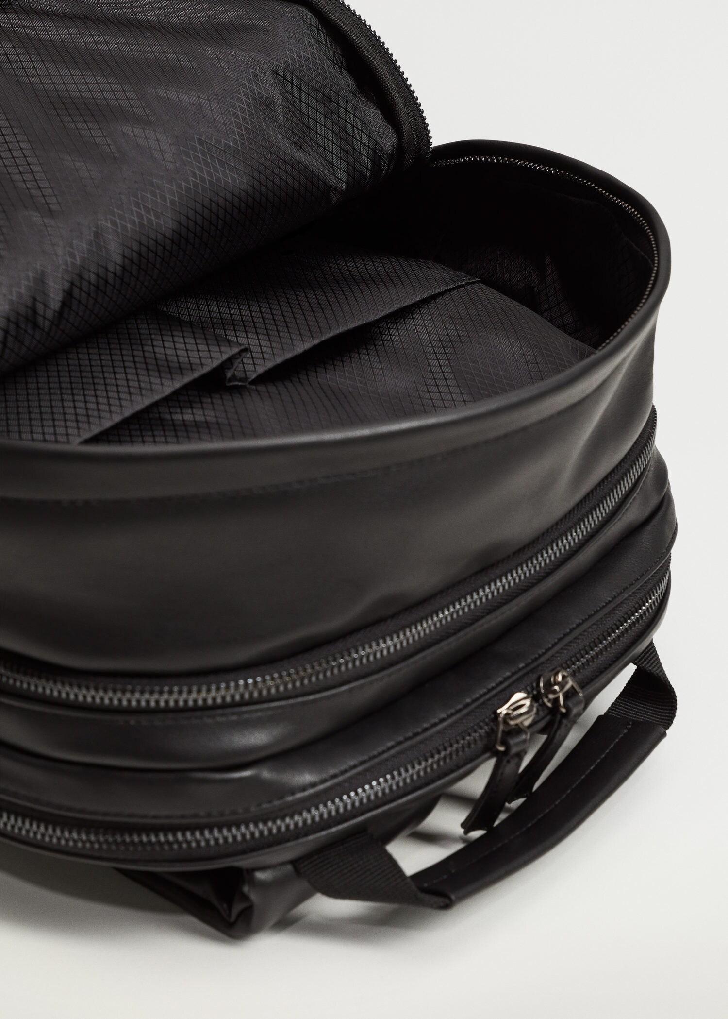 Black Faux Leather Backpack, Men, , large image number 5