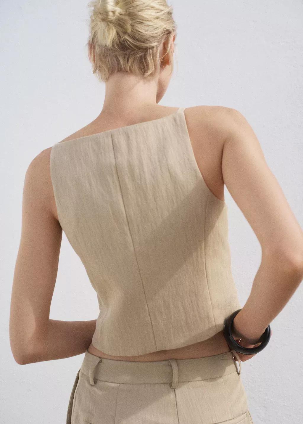 Beige Lyocell Suit Waistcoat, Light Beige, large image number 6