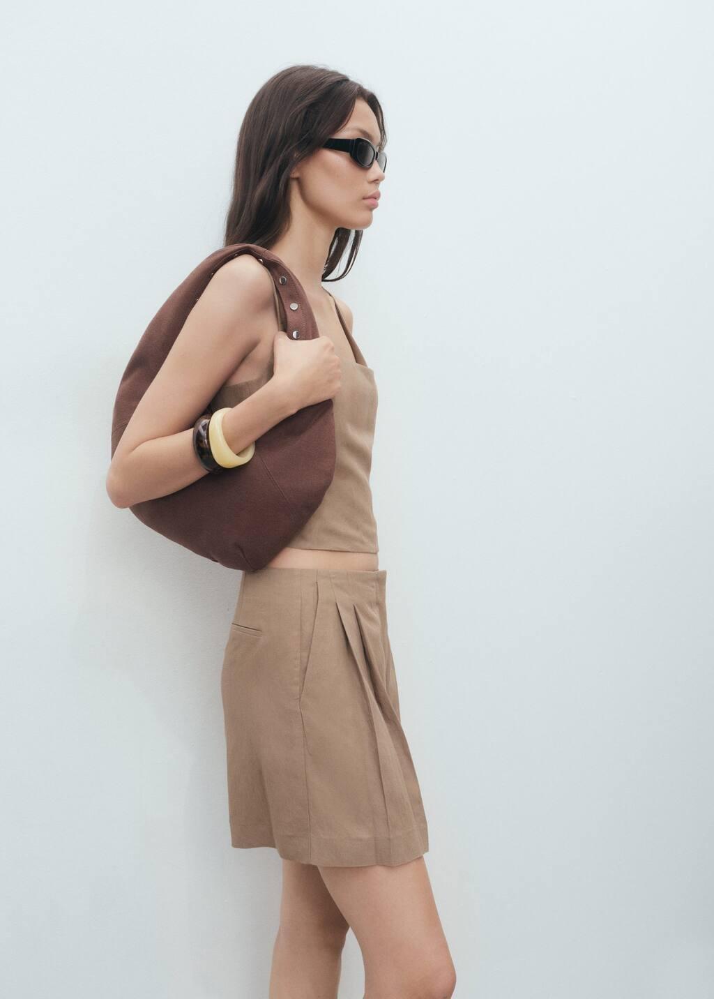 Brown Linen-Blend Cross-Back Top, , large image number 1