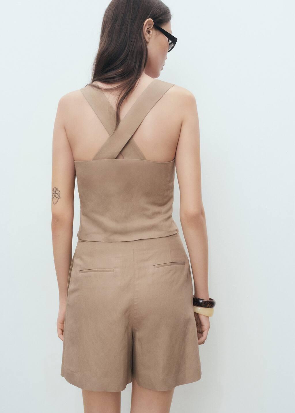 Brown Linen-Blend Cross-Back Top, , large image number 4