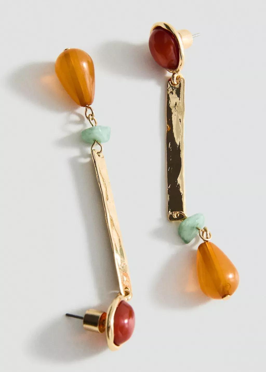 Gold Long Combined Bead Earrings, 0201_OR, medium
