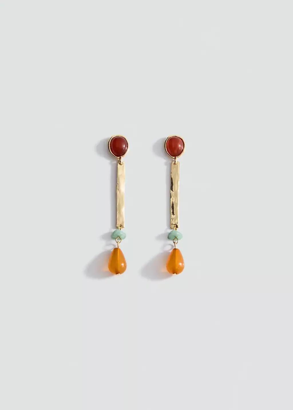 Gold Long Combined Bead Earrings, 0201_OR, large image number 1