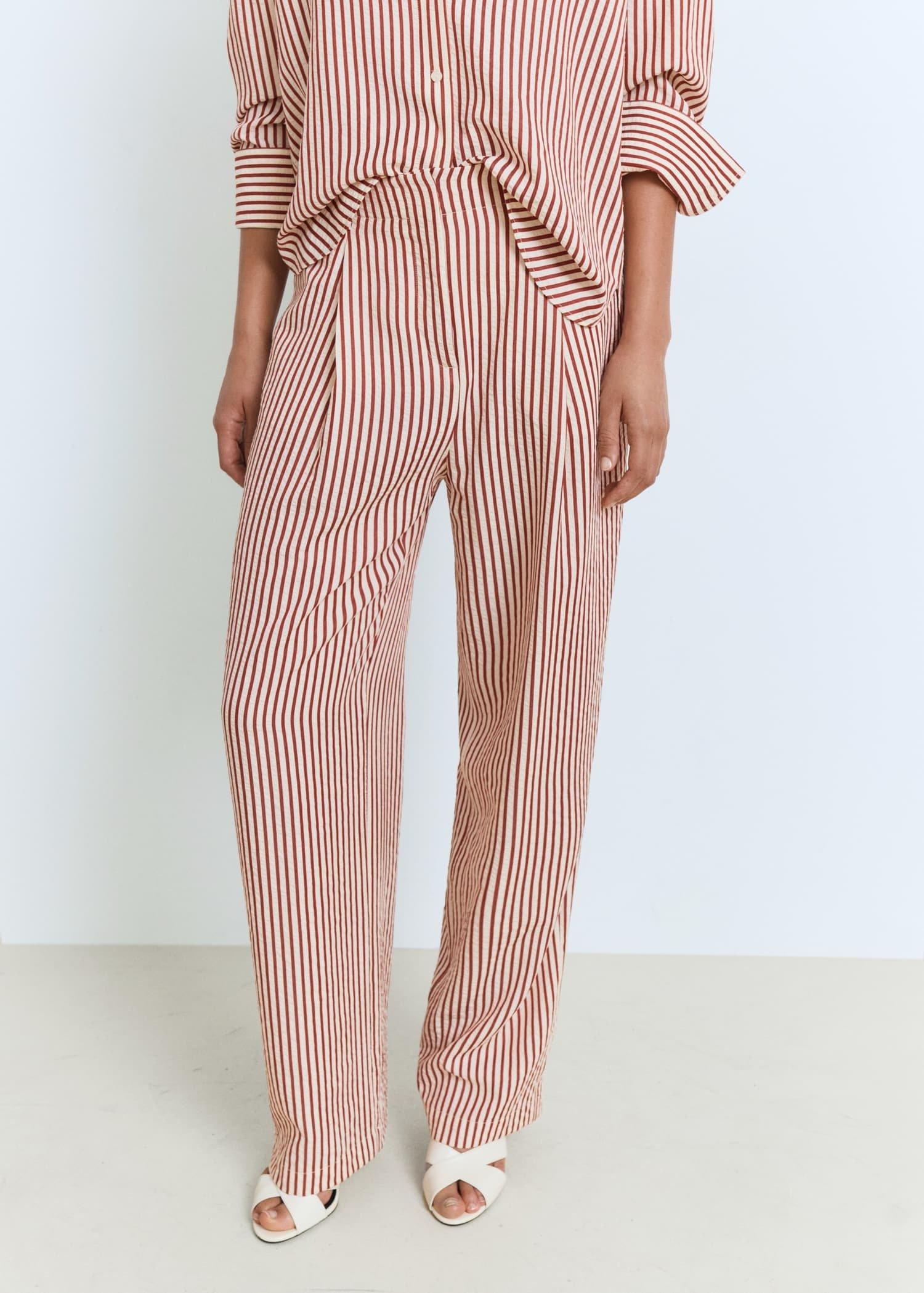 Orange Pleated Striped Trousers, , large image number 2