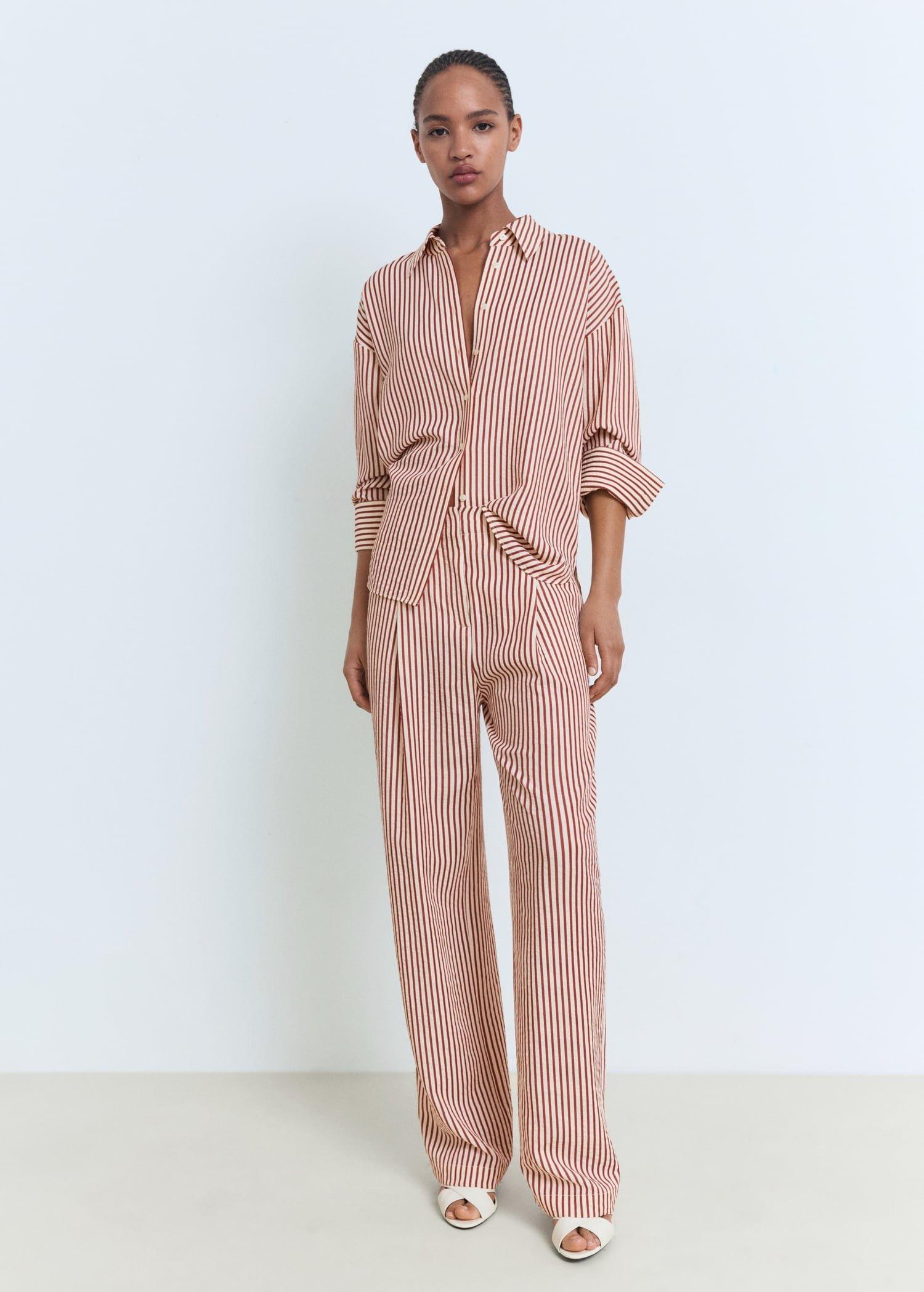 Orange Pleated Striped Trousers, , large image number 4