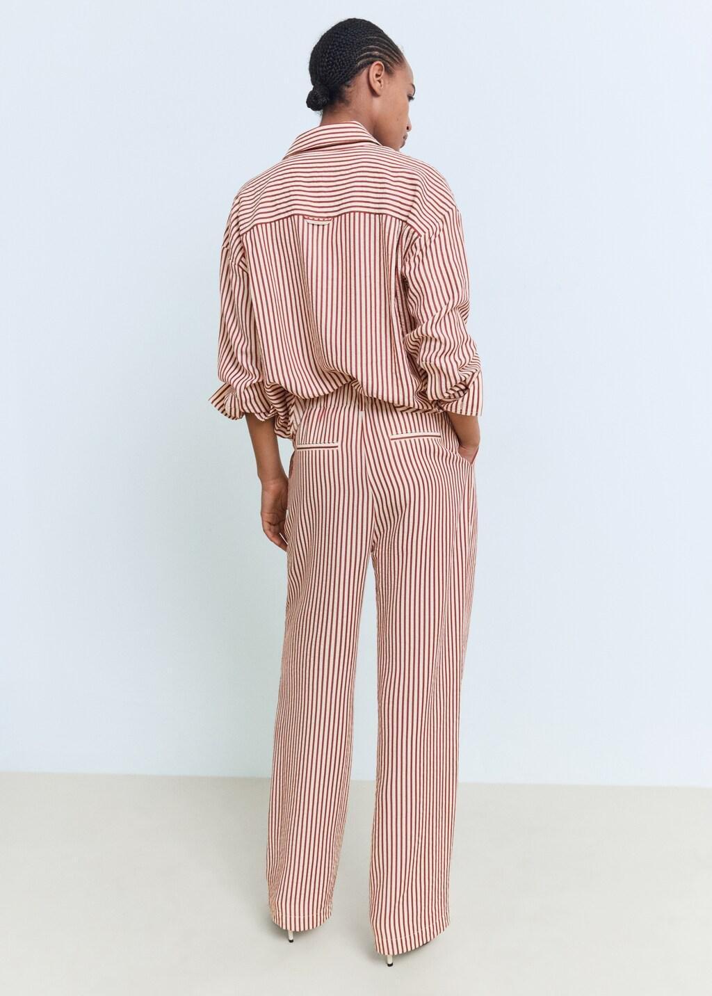 Orange Pleated Striped Trousers, , large image number 5