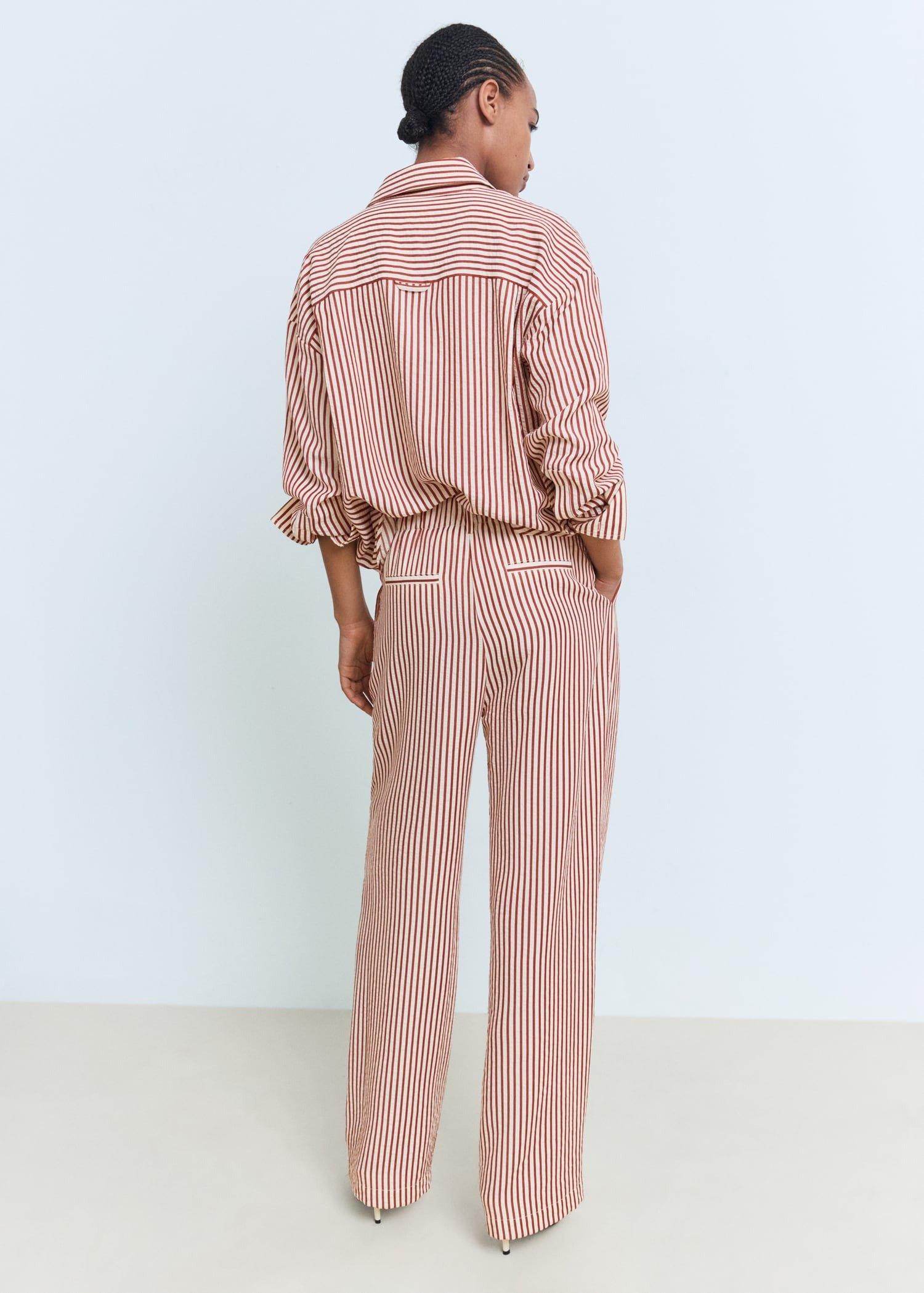 Orange Pleated Striped Trousers, , large image number 6