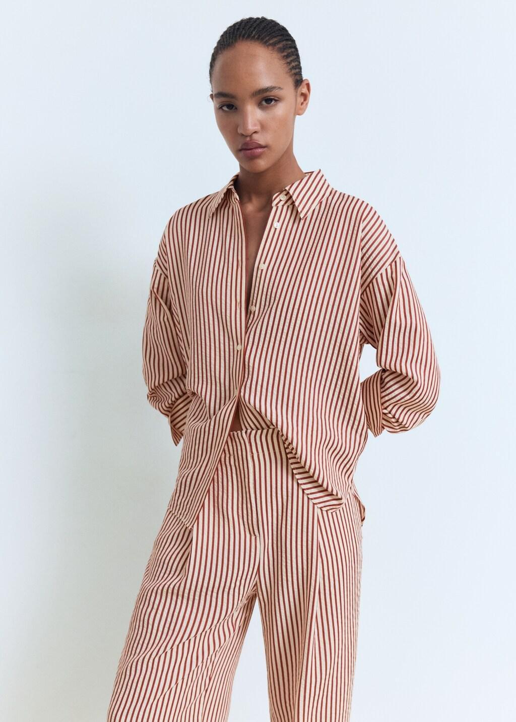 Orange Pleated Striped Trousers, , large image number 7