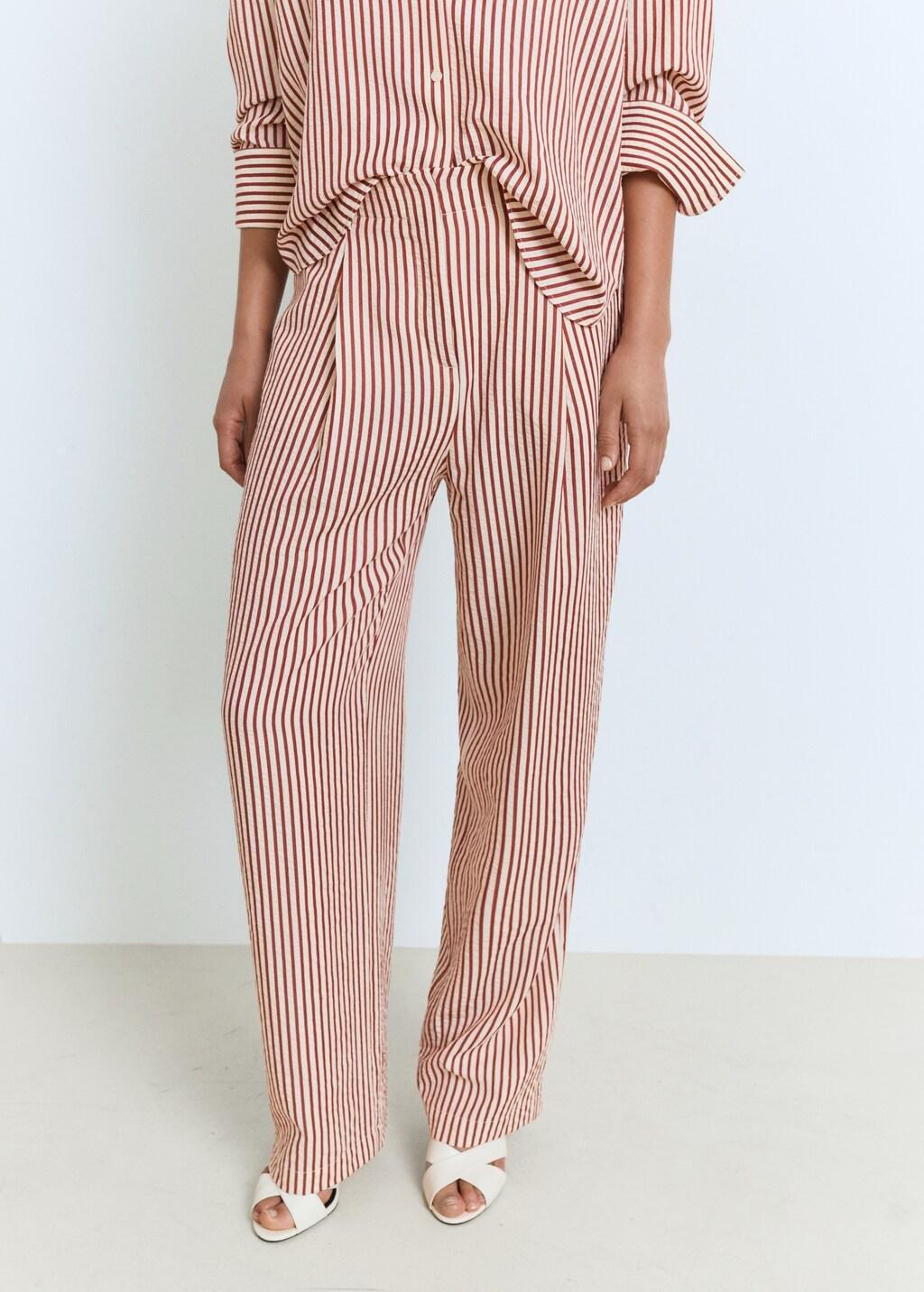 Orange Pleated Striped Trousers, , large image number 9
