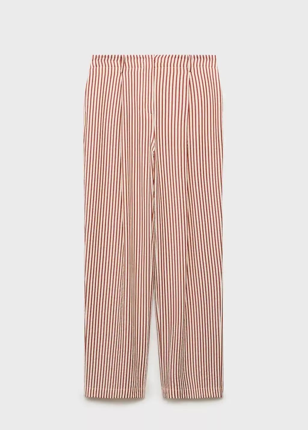 Orange Pleated Striped Trousers, , large image number 13