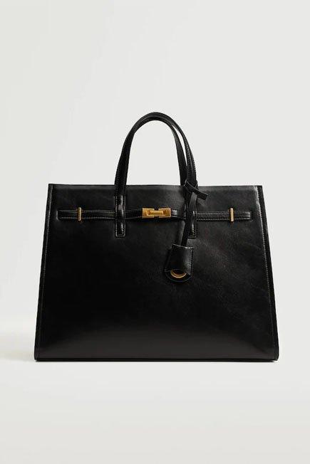 Black Pebbled Shopper Bag, Women, , large image number 1