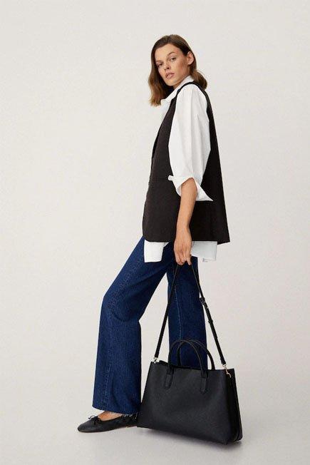 Black Shopper Bag With Handles, Women, , large image number 0