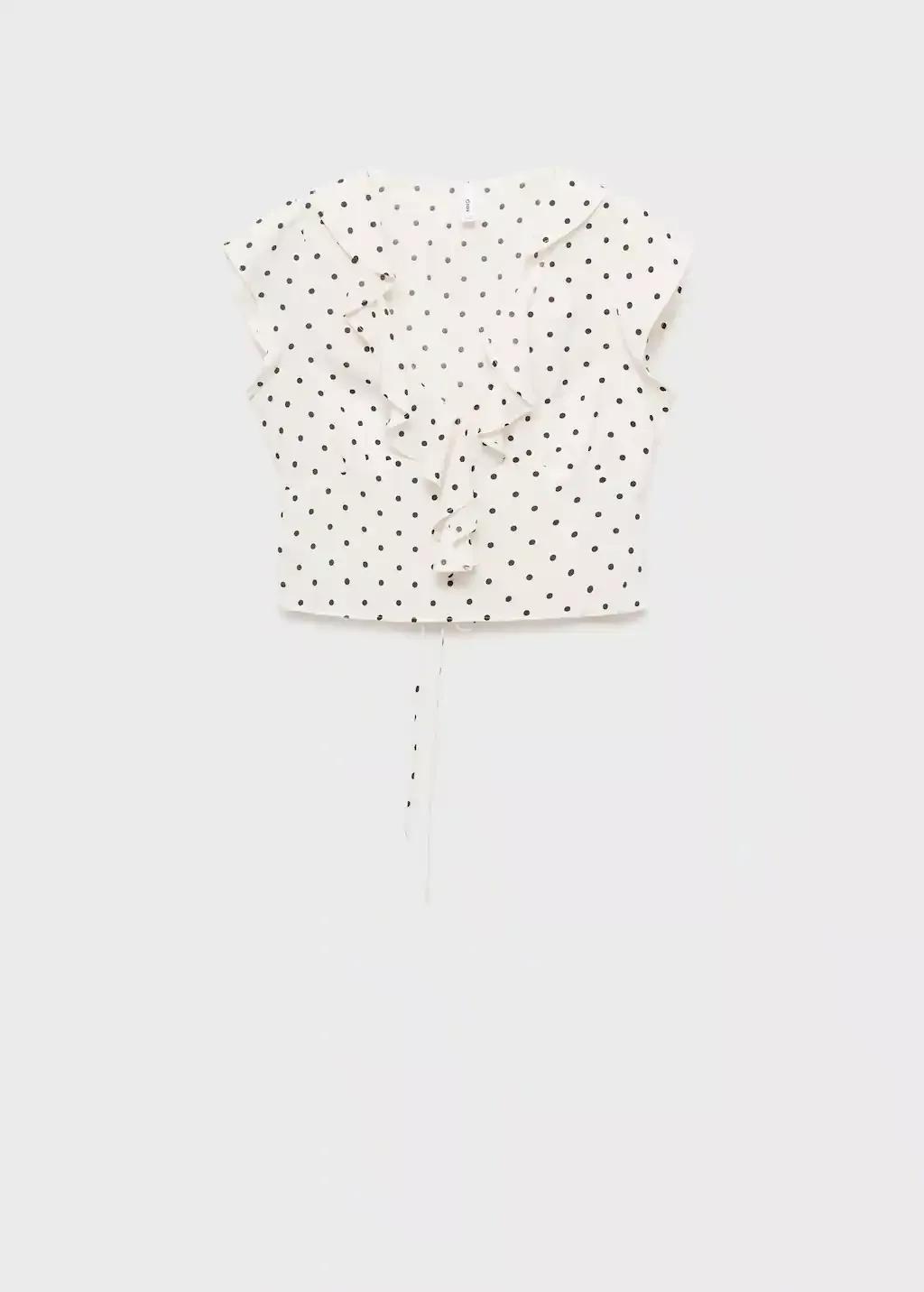 White Polka-Dot Blouse With Ruffles, , medium
