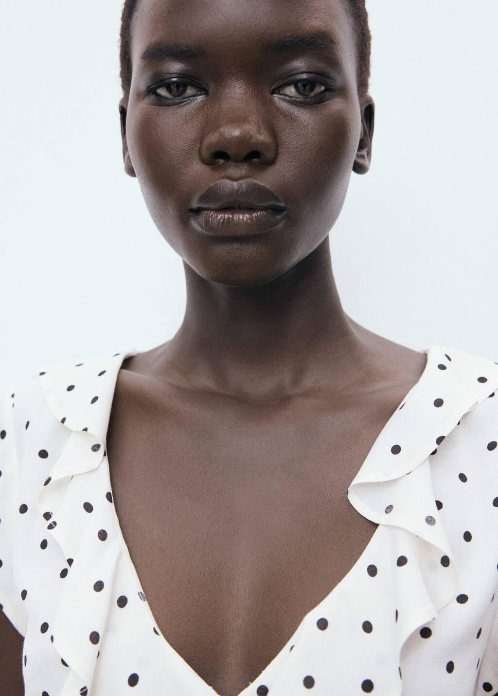 White Polka-Dot Blouse With Ruffles, Natural White, large image number 2