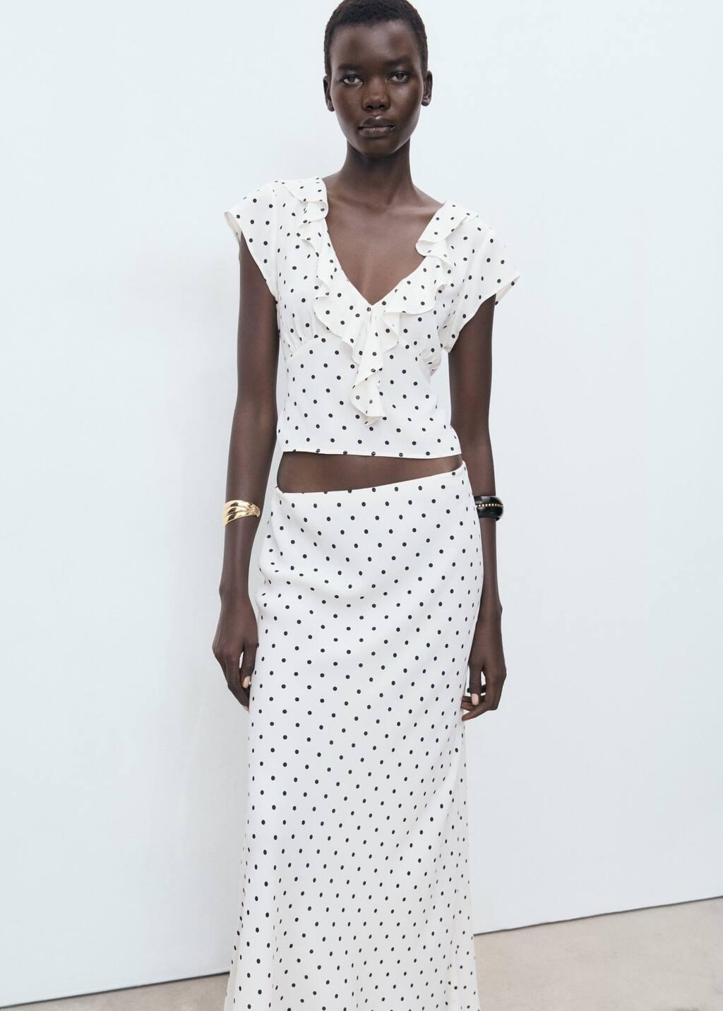 White Polka-Dot Blouse With Ruffles, Natural White, large image number 5