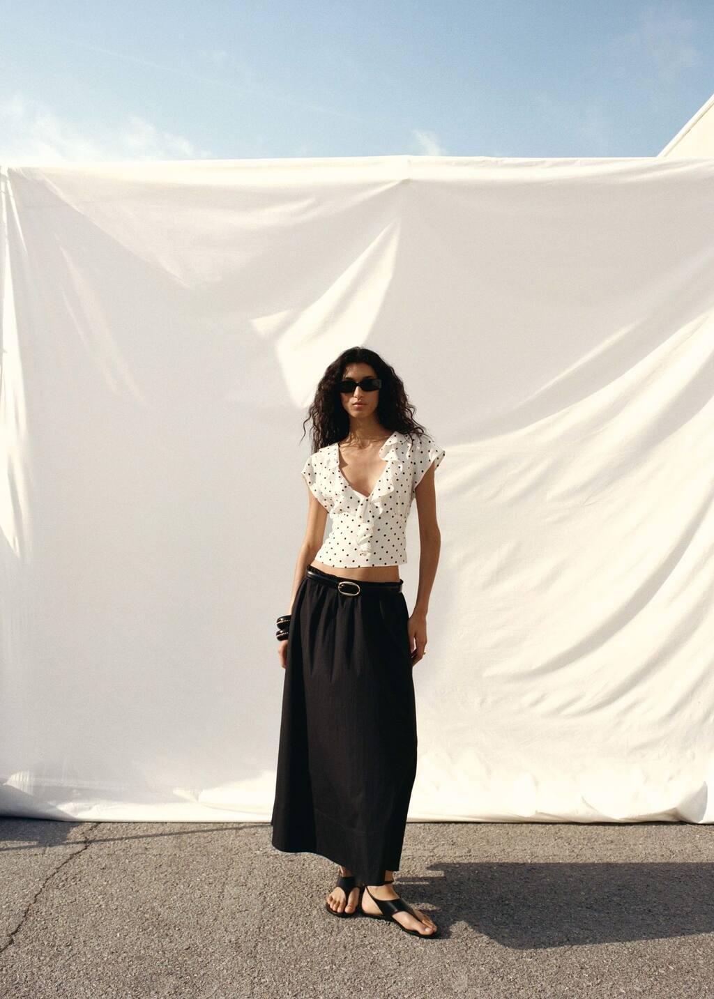 White Polka-Dot Blouse With Ruffles, Natural White, large image number 6