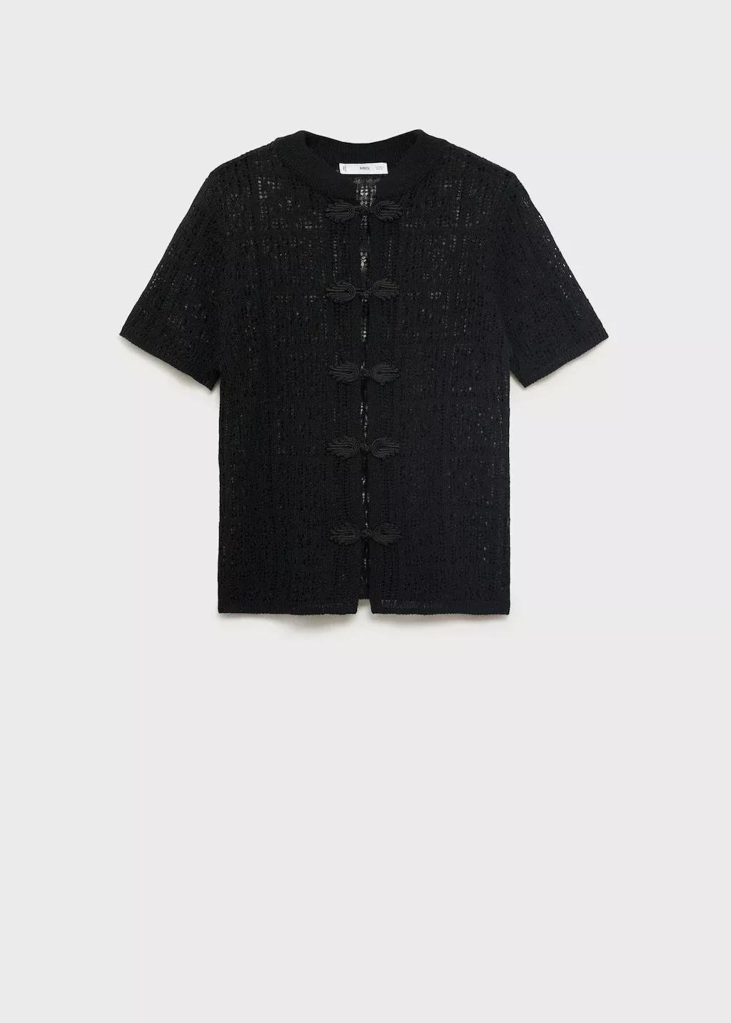 Black Crochet Cardigan With Toggle Buttons, , medium